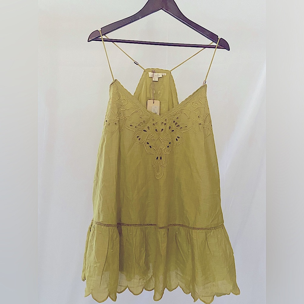 Size 12 Embroidered gold spaghetti strap blouse